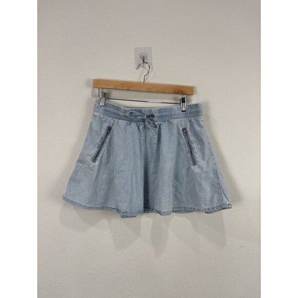 Fabletics Mikah Chambray Mini Skirt Womens S Small Drawstring Skater Pockets - Picture 2 of 8